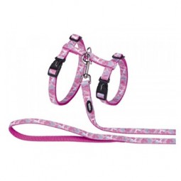 Set Gato XL Arnés y Correa Camuflaje Rosa